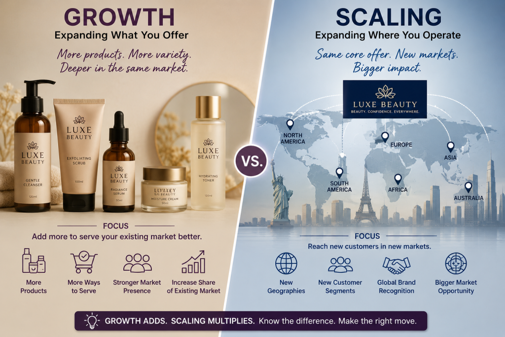ai-generated image of a beauty brand growing vs scaling