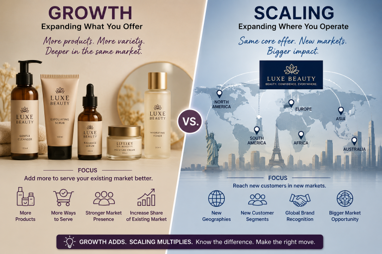 ai-generated image of a beauty brand growing vs scaling