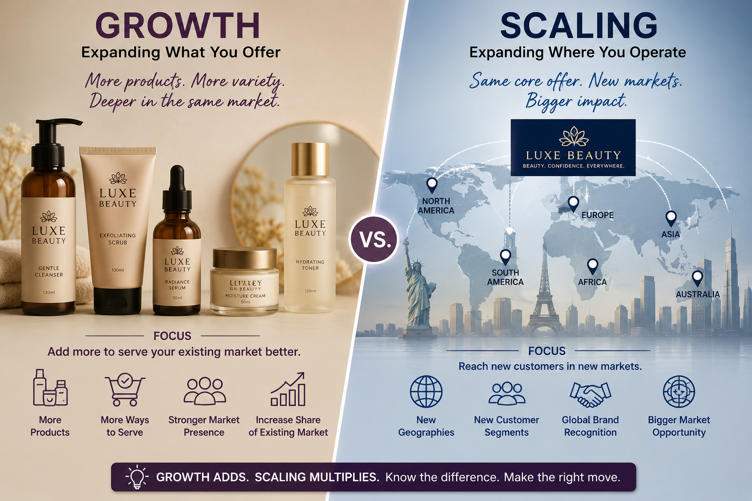 ai-generated image of a beauty brand growing vs scaling